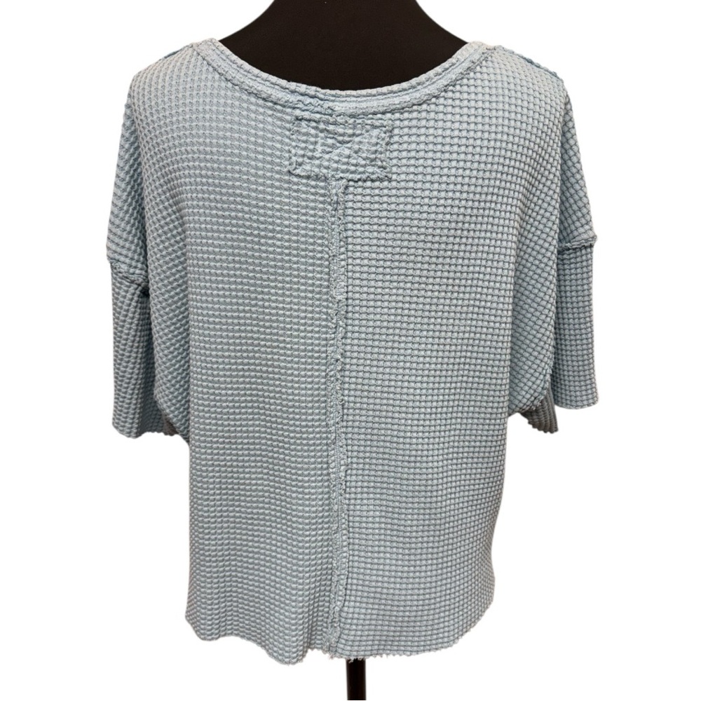 Anthropologie Pilcro Small Light Blue Waffle Knit Oversized Crop Tee NWT - Picture 5 of 11